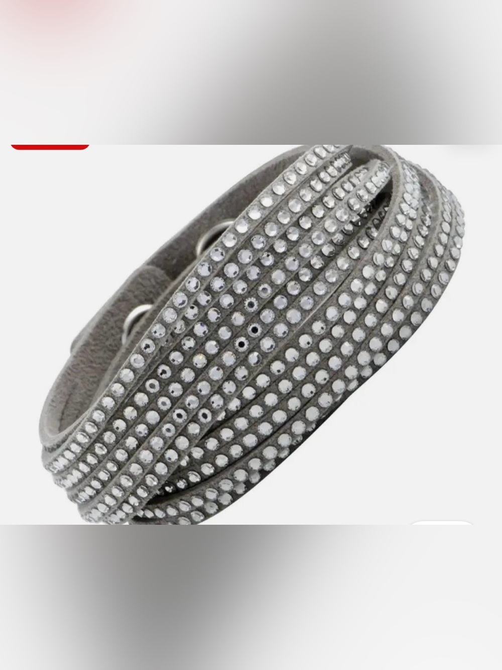 Swarovski Women's Bracelet Slake Grey Suede With Clear Crystals Wrap